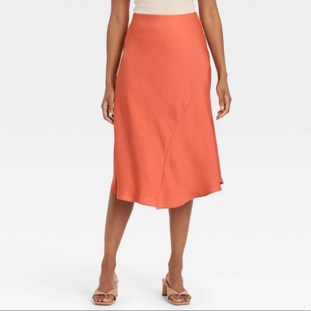 NWOT A New Day High Rise Midi Slip Skirt, Orange